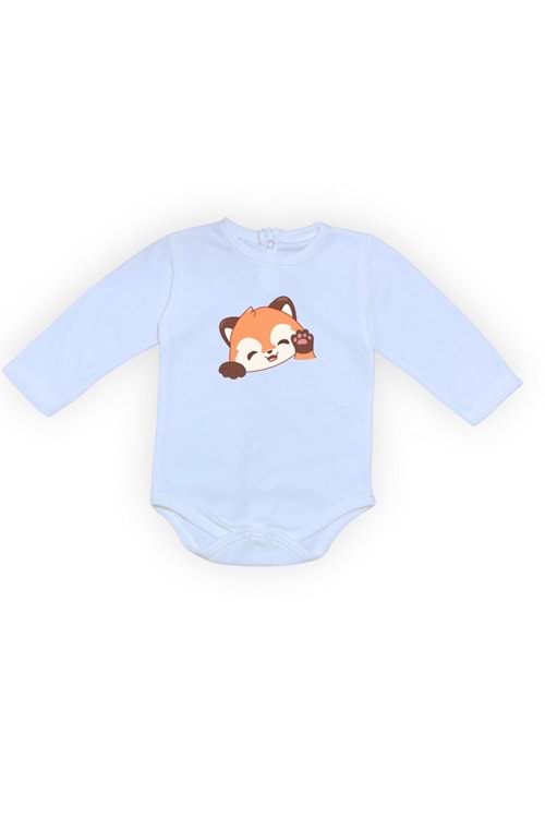 Sevimli Tilki Baskılı Bebek Body Zıbın Çıtçıtlı Badi