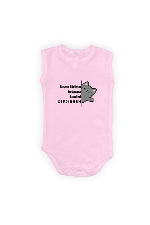 Baştan Söyliyim Kedi Baskılı Bebek Body Zıbın Çıtçıtlı Badi