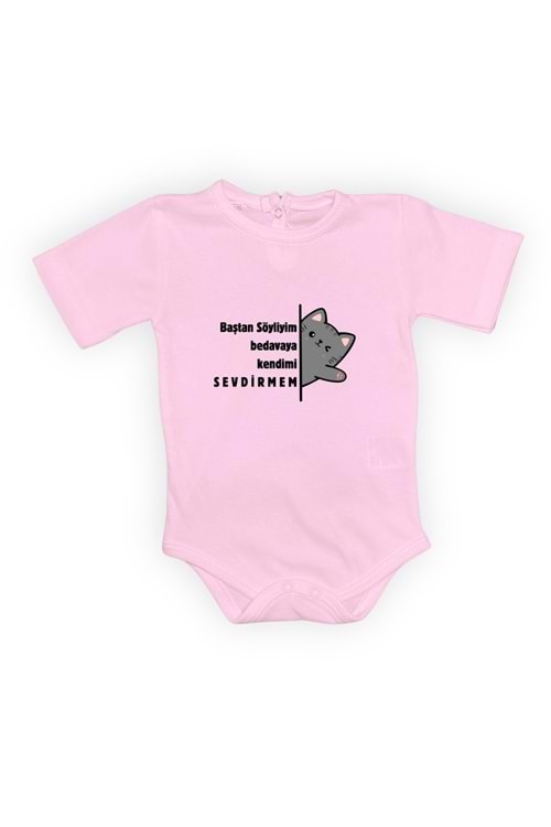 Baştan Söyliyim Kedi Baskılı Bebek Body Zıbın Çıtçıtlı Badi