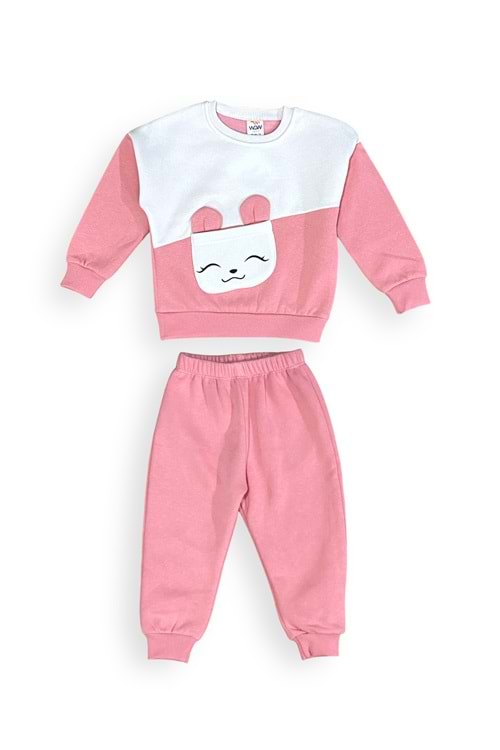 Kulaklı Tavşan 3iplik İçi Polarlı Kız Bebek Eşofman MNK0653