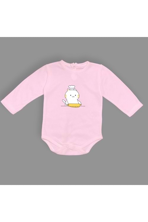Baskılı Şef Kedi Bebek Çıtçıtlı Body