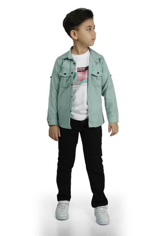 Gömlek , Pantolon , T-Shirt 3Parça Erkek Çocuk Takım MNK1754