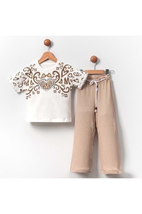 Fitilli Örme Pantolonlu Baskılı Kız Çocuk Takım MNK2120