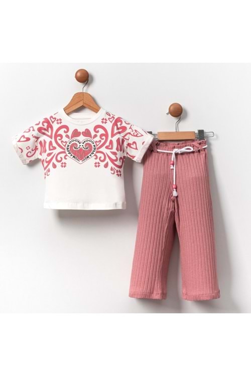 Fitilli Örme Pantolonlu Baskılı Kız Çocuk Takım MNK2120