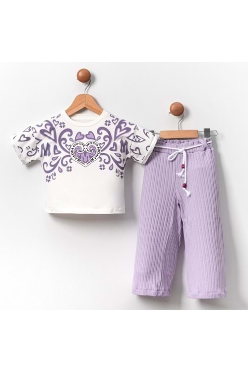 Fitilli Örme Pantolonlu Baskılı Kız Çocuk Takım MNK2120
