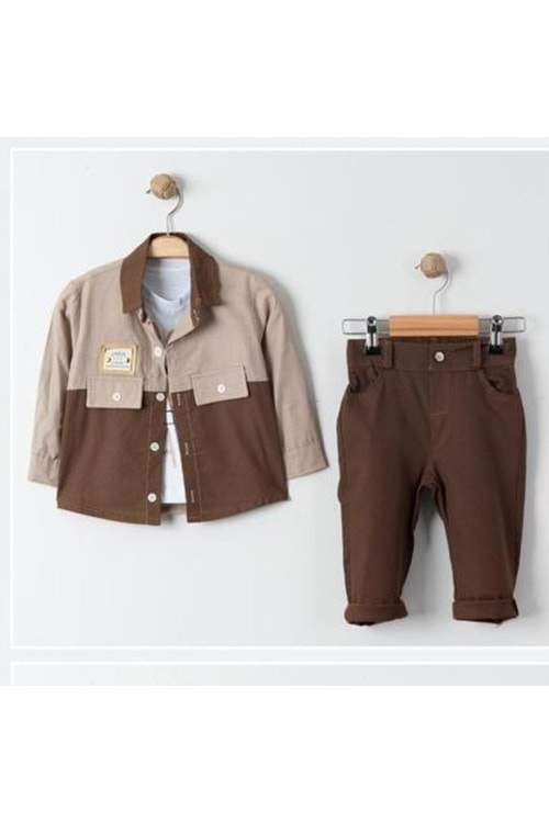 Cepli Gömlek , Pantolon , T-Shirt 3Parça Erkek Bebek Takım MNK31103