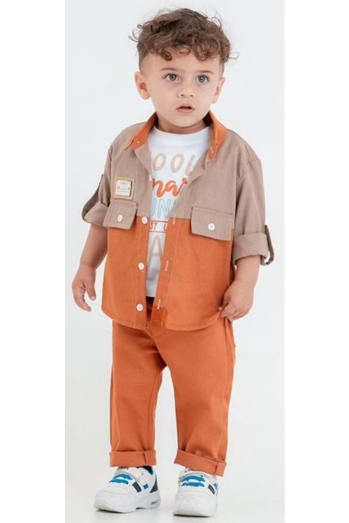 Cepli Gömlek , Pantolon , T-Shirt 3Parça Erkek Bebek Takım MNK31103