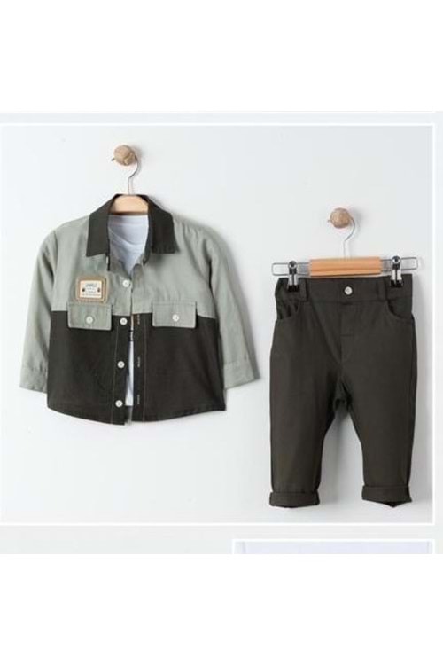 Cepli Gömlek , Pantolon , T-Shirt 3Parça Erkek Bebek Takım MNK31103