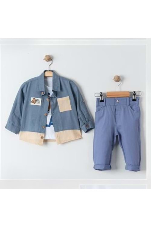 Cepli Gömlek , Pantolon , T-Shirt 3Parça Erkek Bebek Takım MNK31106