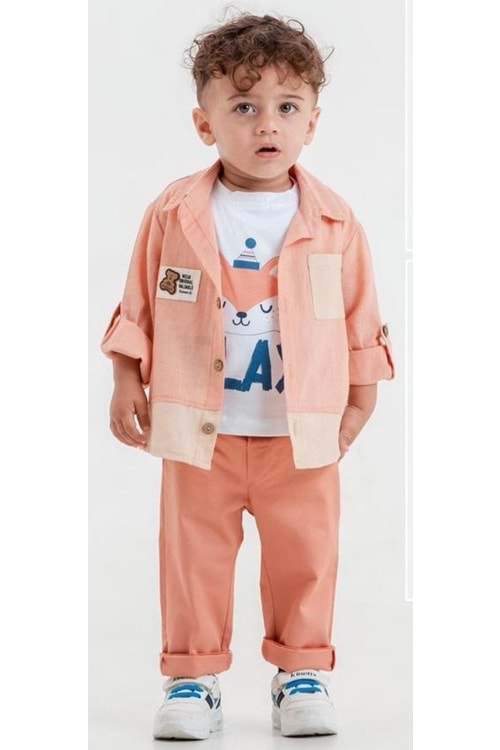 Cepli Gömlek , Pantolon , T-Shirt 3Parça Erkek Bebek Takım MNK31106