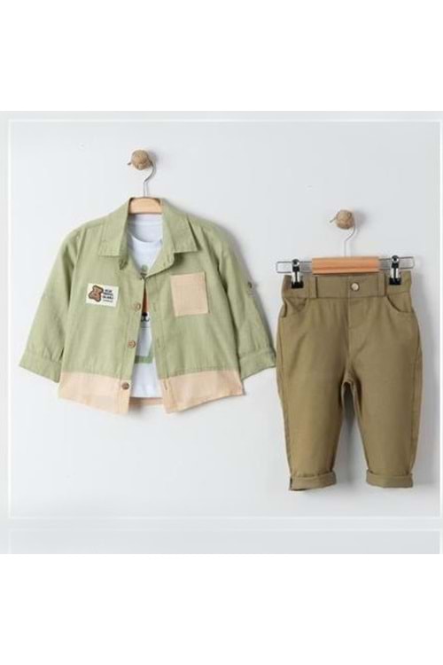 Cepli Gömlek , Pantolon , T-Shirt 3Parça Erkek Bebek Takım MNK31106