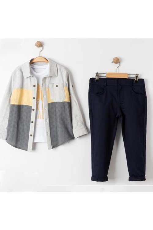 Cepli Gömlek , Pantolon , T-Shirt 3Parça Erkek Çocuk Takım MNK4016