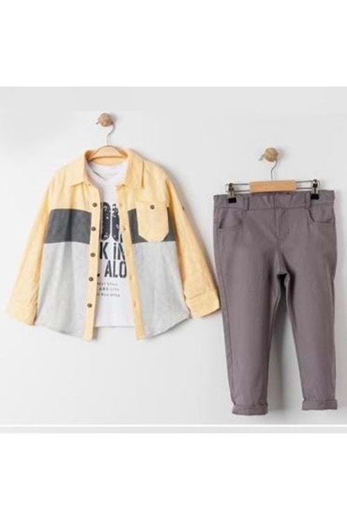 Cepli Gömlek , Pantolon , T-Shirt 3Parça Erkek Çocuk Takım MNK4016