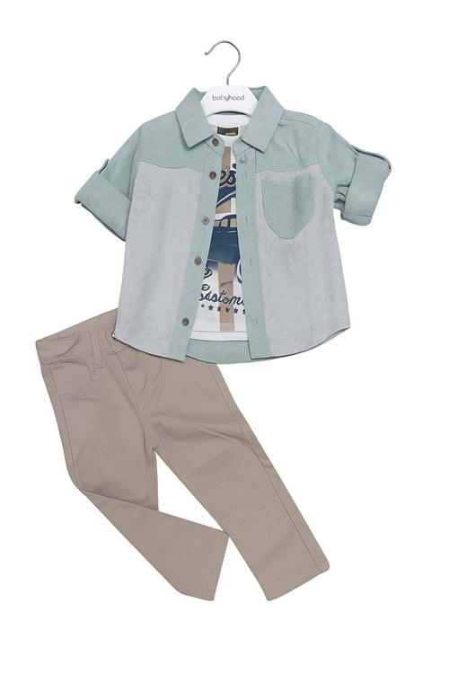 Cepli Gömlek , Pantolon , T-Shirt 3Parça Erkek Çocuk Takım MNK4016