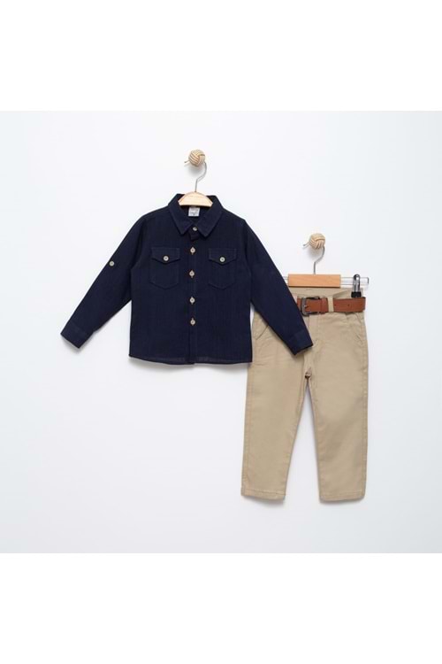 Keten Katlama Kol Gömlek, Gabardin Pantolon Takım MNK6359