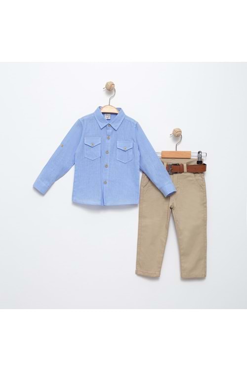 Keten Katlama Kol Gömlek, Gabardin Pantolon Takım MNK6359