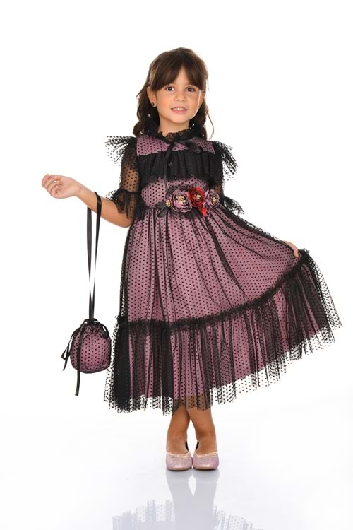 Dantel Vintage Çantalı Elbise MNKA248