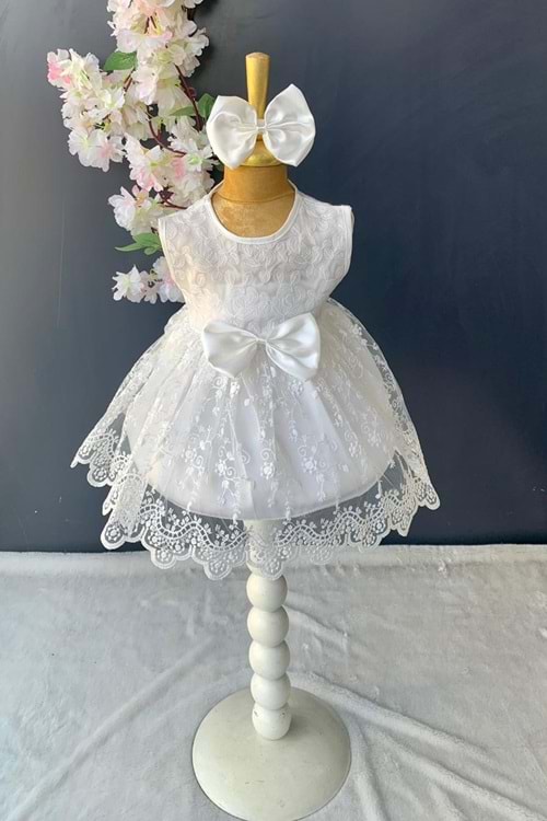 Saç Bantlı Dantelli Bebek Elbise PNPN136