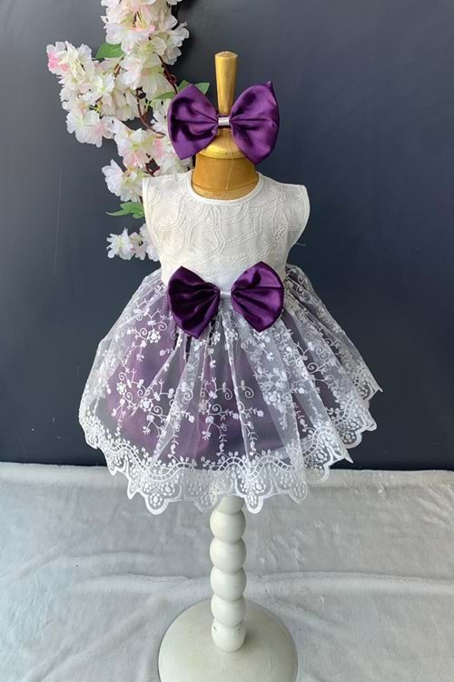 Saç Bantlı Dantelli Bebek Elbise PNPN136
