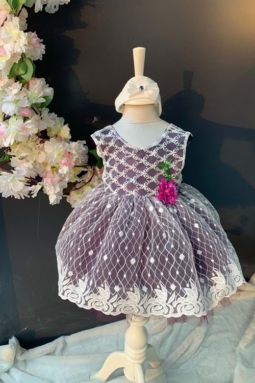 Saç Bantlı Papatyalı Dantelli Bebek Elbise PNPN146