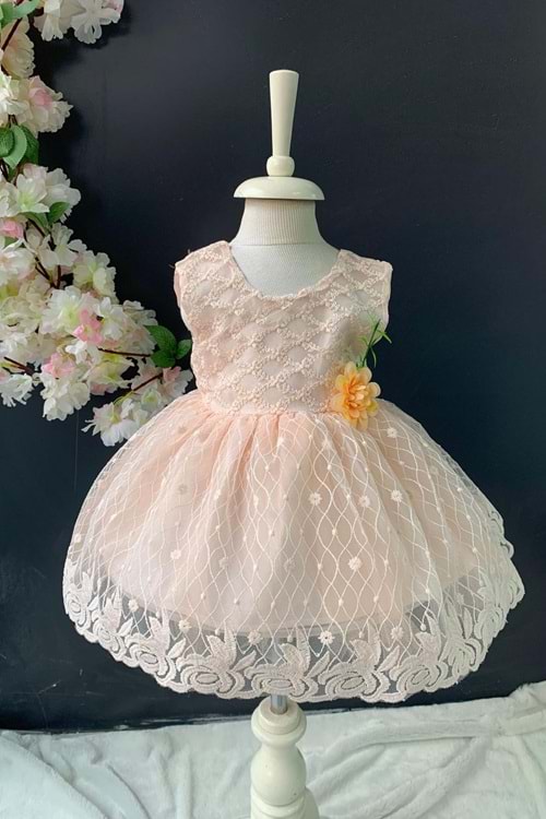 Saç Bantlı Papatyalı Dantelli Bebek Elbise PNPN146