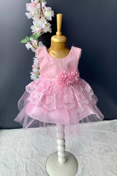Kat Dantelli Gül Motif Kız Bebek Elbise PNPN159