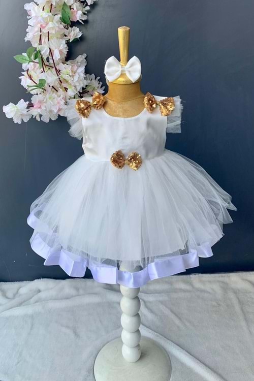 Pul Payet Fiyonklu Saten Kız Bebek Mevlütlük Elbise PNPN176