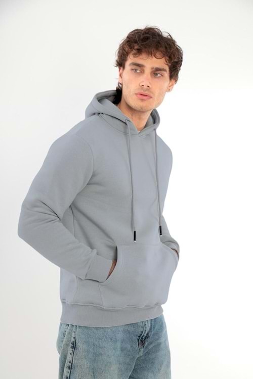 Erkek Sweatshirt Pamuklu Standart Fit Normal Kesim İçi Polarlı 3 İplik Kapüşonlu