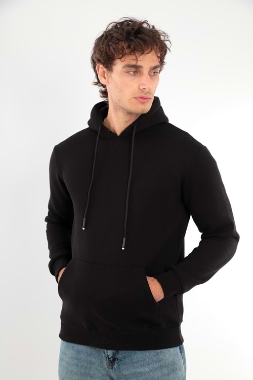 Erkek Sweatshirt Pamuklu Standart Fit Normal Kesim İçi Polarlı 3 İplik Kapüşonlu