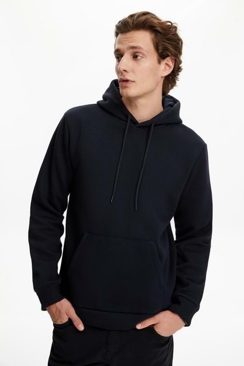 Erkek Sweatshirt Pamuklu Standart Fit Normal Kesim İçi Polarlı 2 İplik Kapüşonlu