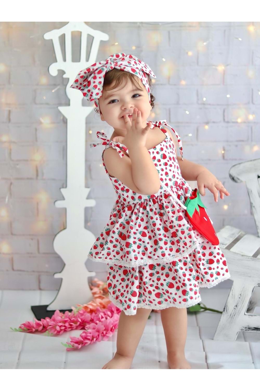 Mnk Çantalı Çilek Elbise