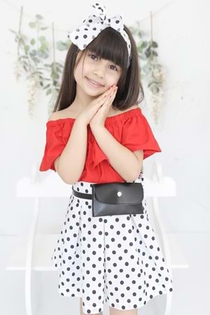 Ayrobin Puanlı Etekli Kız Çocuk Takım