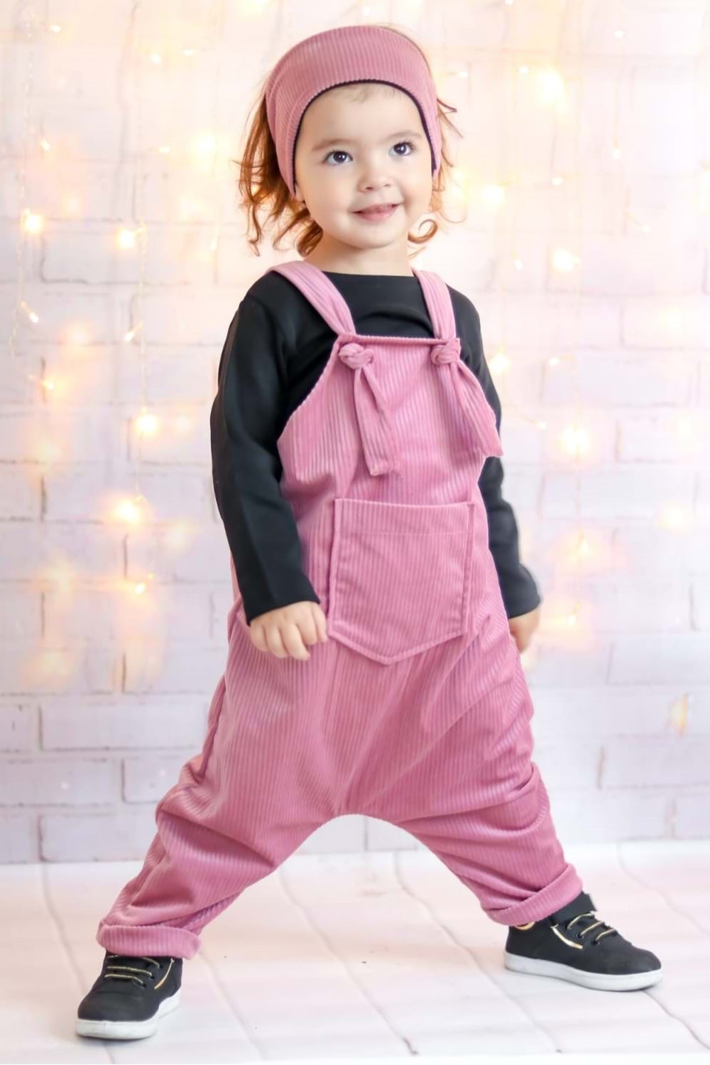 Unisex Fitilli Kadife Kardeş Kombin Tarz Tulumlu Takım
