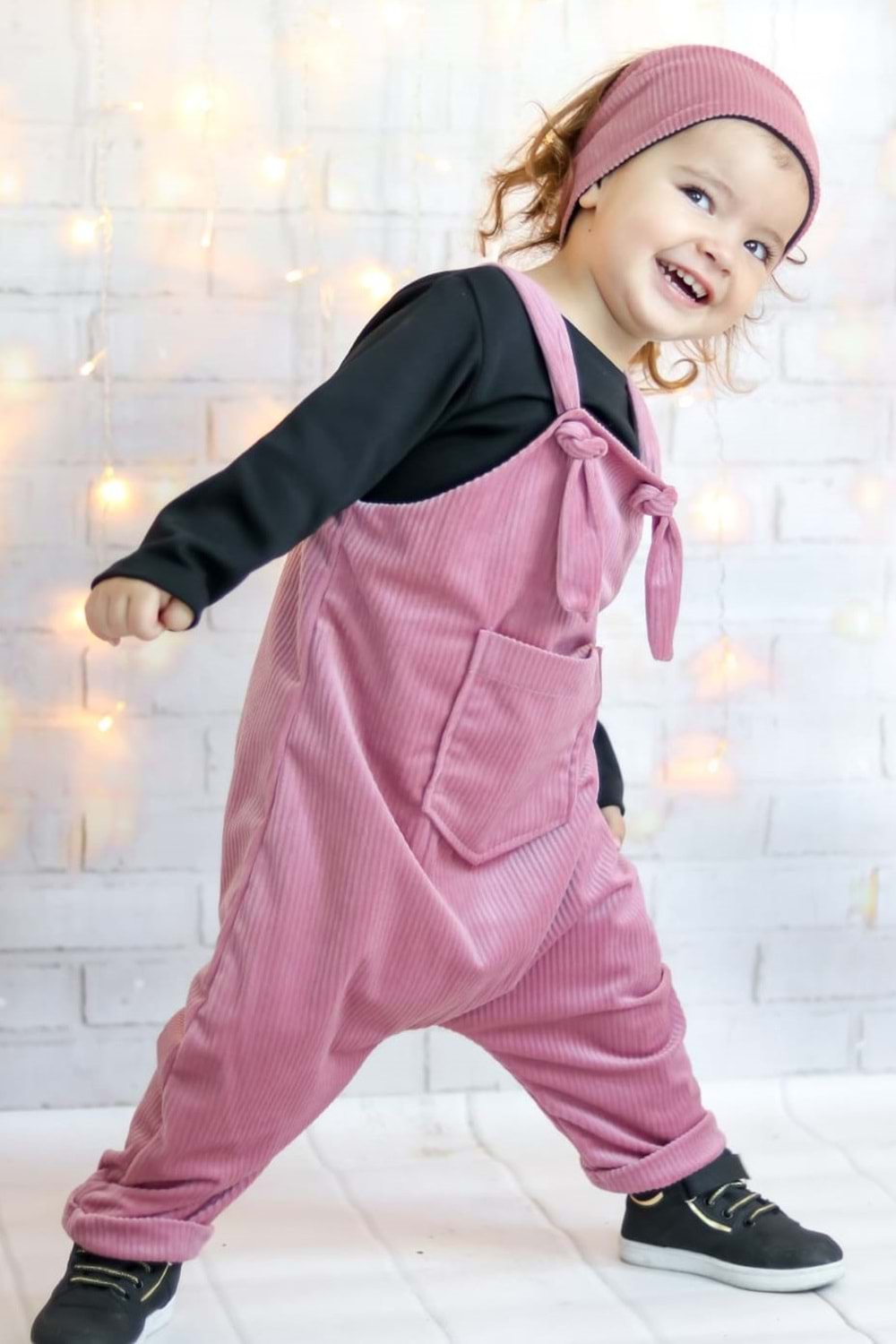 Unisex Fitilli Kadife Kardeş Kombin Tarz Tulumlu Takım