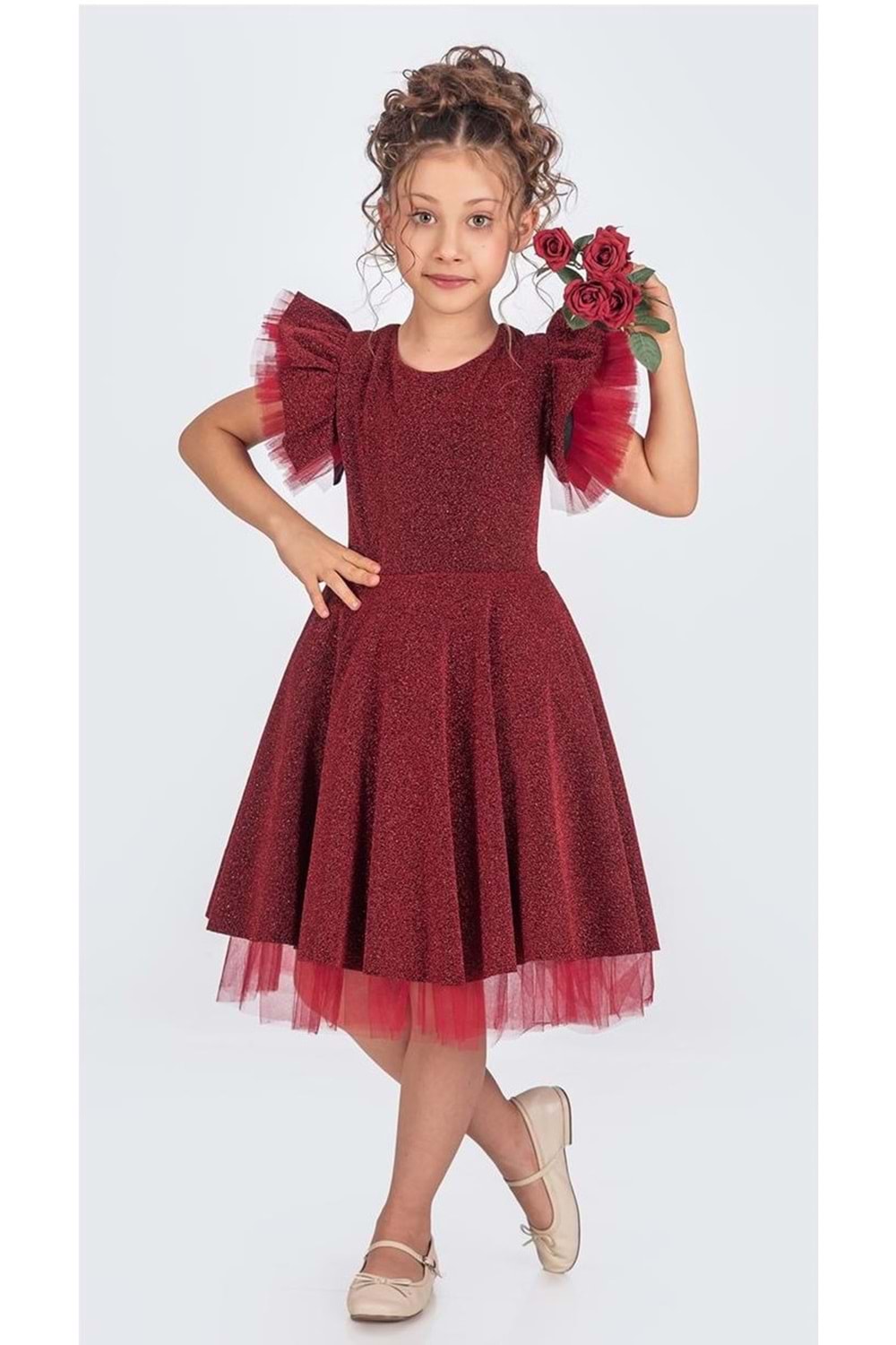 Simli Şanzelize Kız Çocuk Abiye Elbise M00669