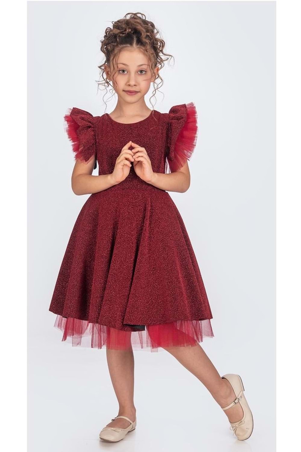 Simli Şanzelize Kız Çocuk Abiye Elbise M00669