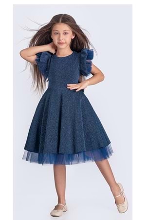 Simli Şanzelize Kız Çocuk Abiye Elbise M00669