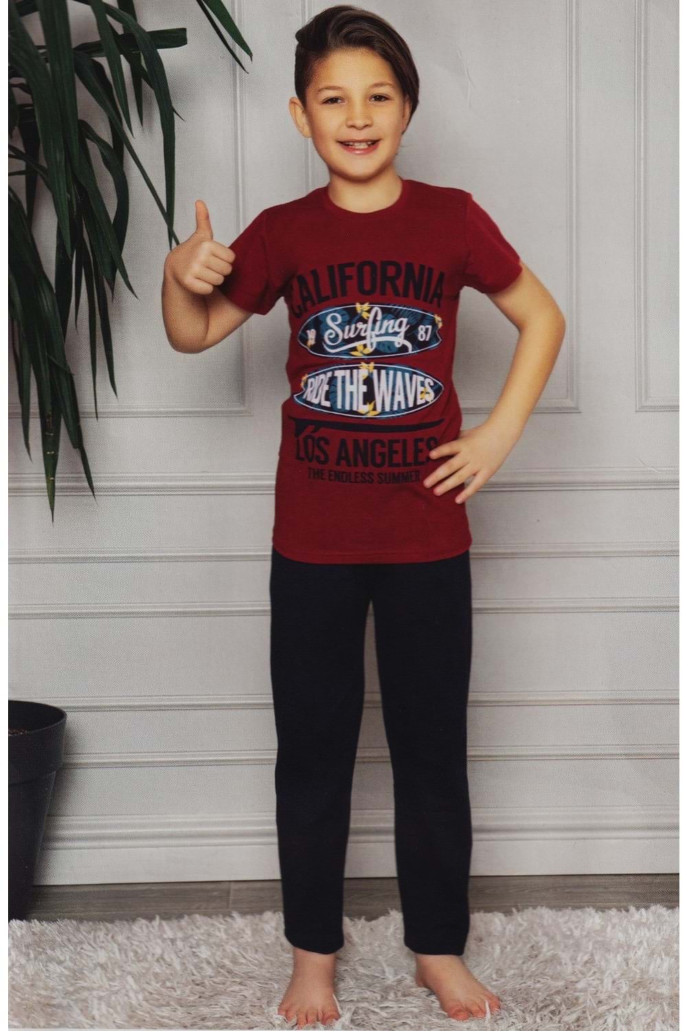 Kısa Kol Tişört , Uzun Pantolon Erkek Çocuk Pijama M00672