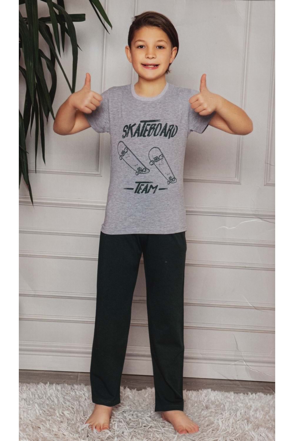 Kısa Kol Tişört , Uzun Pantolon Erkek Çocuk Pijama M00672