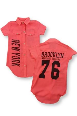 Brooklyn 76 Şifon Sırt Baskılı Kız Gömlek M00676