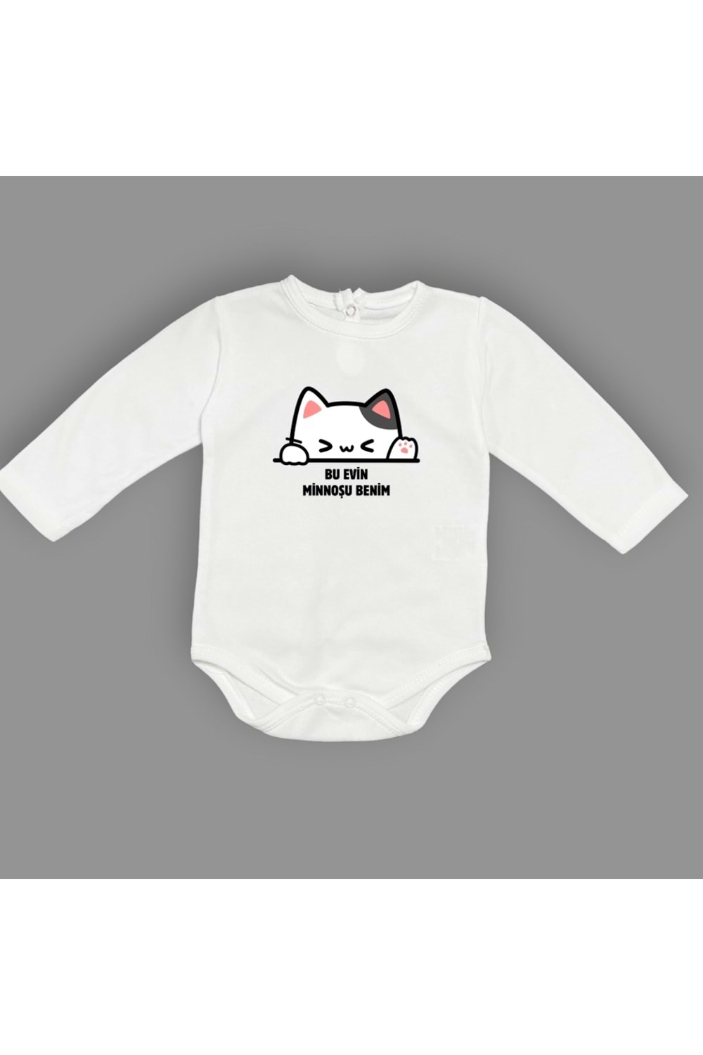 Minnoş Kedi Baskılı Bebek Çıtçıtlı Body Uzun Kısa Kolsuz