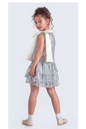 Yaka Fiyonk Pul Payet Kumaşlı Kız Çocuk Abiye Elbise M00702