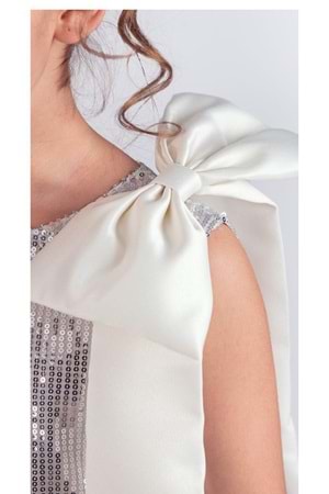 Yaka Fiyonk Pul Payet Kumaşlı Kız Çocuk Abiye Elbise M00702