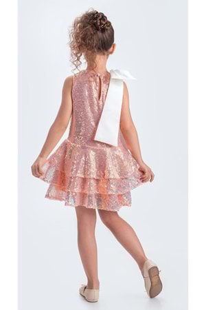 Yaka Fiyonk Pul Payet Kumaşlı Kız Çocuk Abiye Elbise M00702