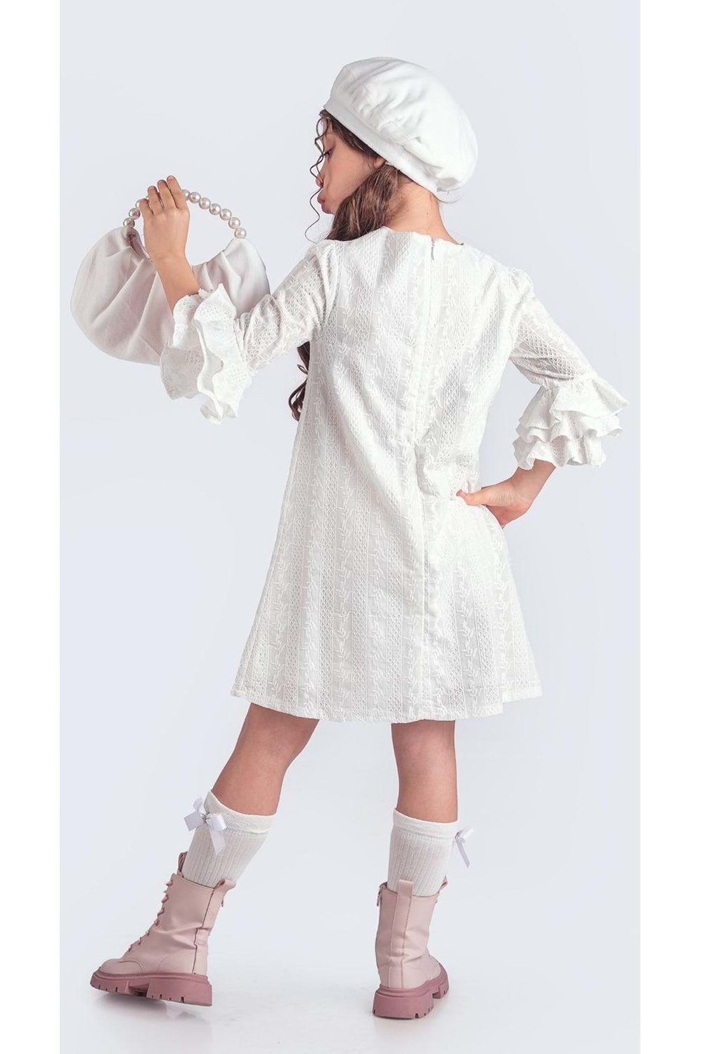 Miss Clarice Kız Çocuk Fransız Bere, Çanta, Çorap Ve Elbise Takım M00704