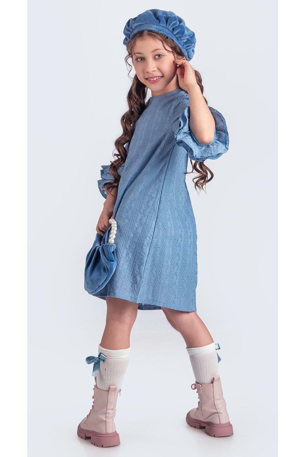 Miss Clarice Kız Çocuk Fransız Bere, Çanta, Çorap Ve Elbise Takım M00704