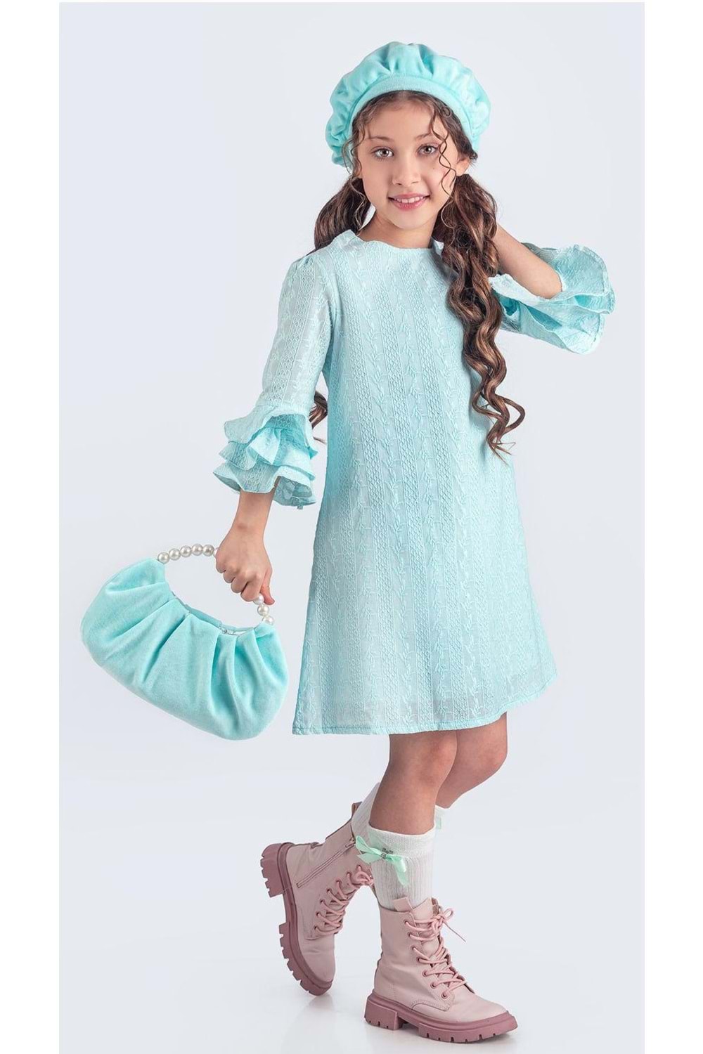 Miss Clarice Kız Çocuk Fransız Bere, Çanta, Çorap Ve Elbise Takım M00704