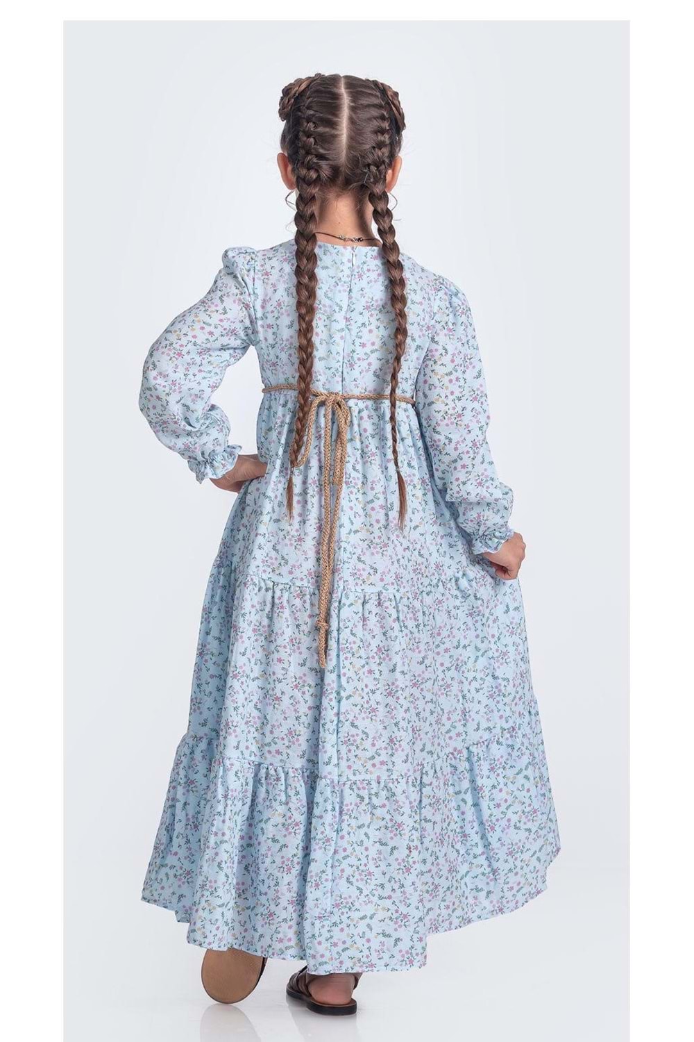 Müslin Kumaş Kız Çocuk Uzun Kol Tesettür Elbise M00705