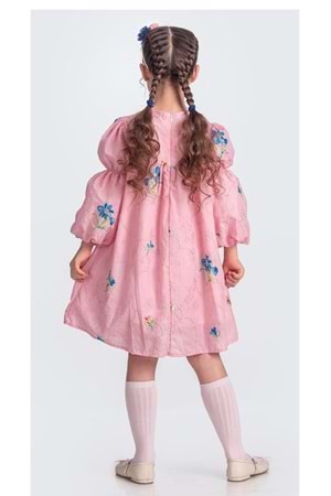 Otantik Akdeniz Çiçek NakışKız Çocuk Müslin Elbise M00706