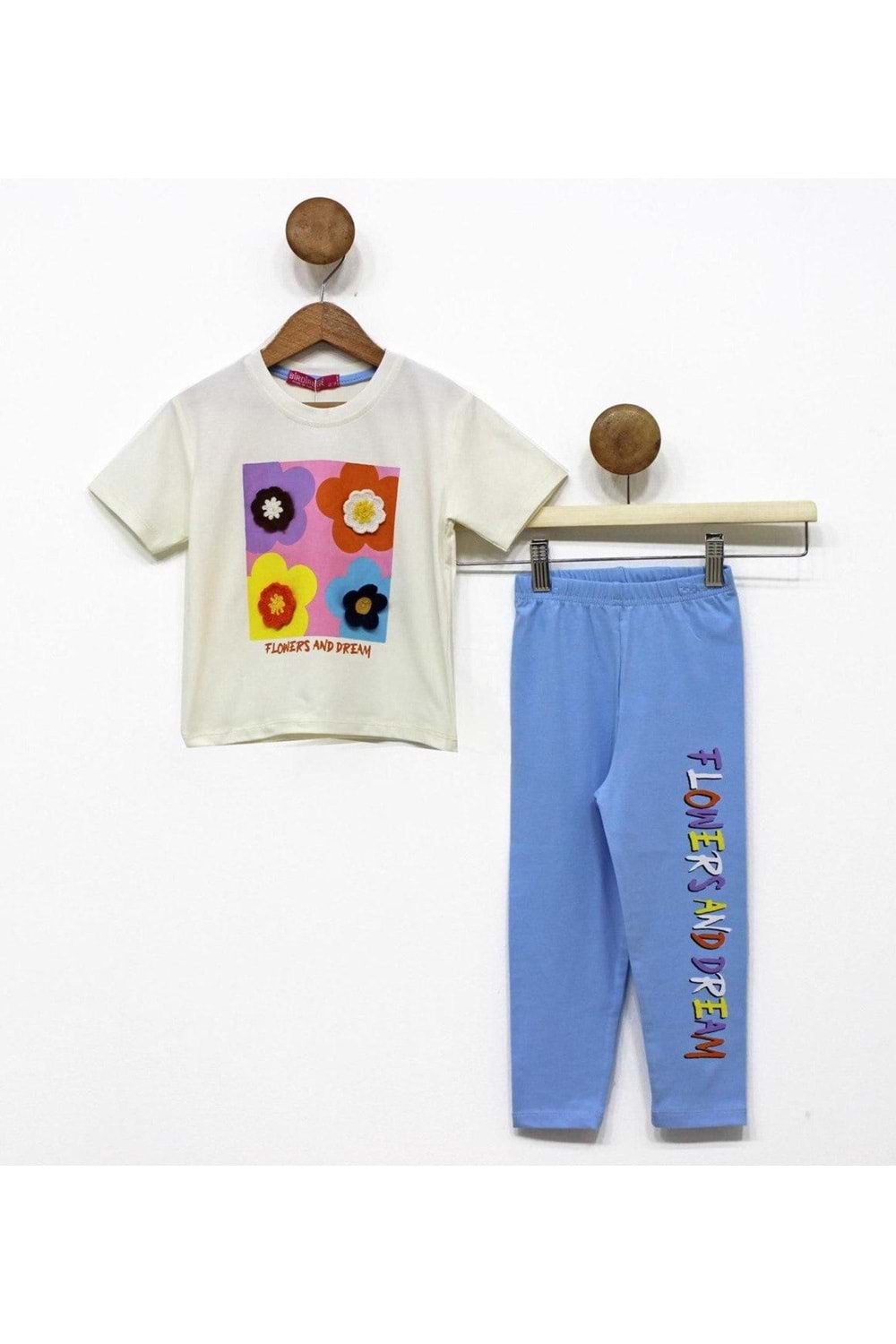 Kız Çocuk 3D Çiçek Motifli Yazlık Taytlı Badi Takım M00713